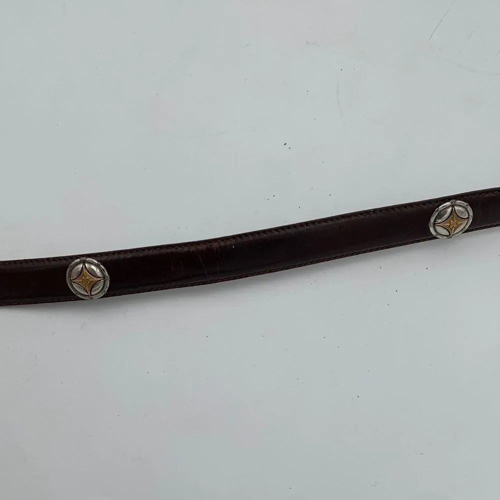 Fossil Brown Leather Belt Two Tone Gold Silver Buckle Western